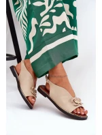 Sandały Na Płaskim Obcasie Z Ozdobą Eko Skóra Beżowe Tillireta