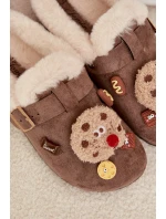 Dámské pantofle s ozdobami a přezkou vyhřívané kožešinou hnědé Thalora