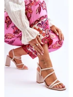 Skórzane Sandały Na Słupku Beżowe Florentina