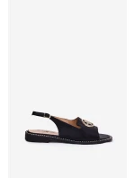 Sandały Damskie Na Płaskim Obcasie Z Ozdobą S.Barski KV51-002 Czarne