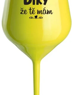 DÍKY ŽE TĚ MÁM - žlutá nerozbitná sklenice na víno 470 ml
