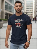 Pánske bavlnené tričko s retro potlačou tmavomodré FashionStreet NX5094R