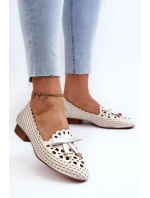 Ażurowe Baleriny Damskie Z Kokardką Białe Nestavia