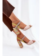 Skórzane Eleganckie Sandały Na Słupku Laura Messi 2136 Multikolor