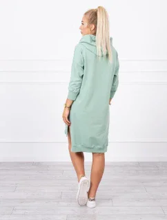Šaty s kapucňou a dlhším chrbtom tmavo mätové