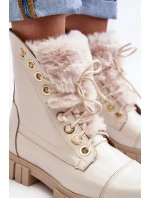 Skórzane Botki Damskie Z Futerkiem Jasnobeżowe Lewski 3296