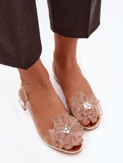 Priehľadné sandále na nízkom podpätku s kryštálmi a ozdobami D&A MR52-230 rose gold