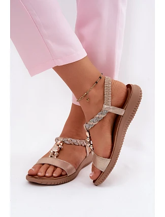 Dámské sandály Ploché Zlaté S.Barski KV61-6051