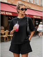 Bavlnená dámska súprava so šortkami Poľský výrobok čierna FashionStreet AY1169 Bavlnená dámska súprava so šortkami Poľský výrobok čierna FashionStreet AY1169
