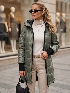 Dámska prešívaná prechodová bunda s kapucňou, zelená, FashionStreet TY5789