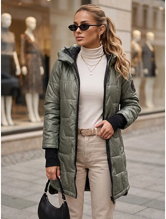 Dámska prešívaná prechodová bunda s kapucňou, zelená, FashionStreet TY5789 Dámska prešívaná prechodová bunda s kapucňou, zelená, FashionStreet TY5789