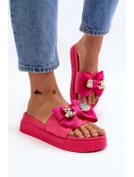 Damskie Klapki Z Kokardą i Misiem Fuksja Katterina