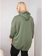 Dámska mikina z viskózy vo veľkosti plus size s kapucňou a ozdobnými pásikmi v khaki farbe Dámska mikina z viskózy vo veľkosti plus size s kapucňou a ozdobnými pásikmi v khaki farbe