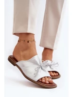 Zazoo 2659 Skórzane Klapki Damskie Srebrne