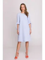 S393 Šaty áčkového strihu so zaväzovacími rukávmi - svetlomodré S393 Šaty áčkového strihu so zaväzovacími rukávmi - svetlomodré