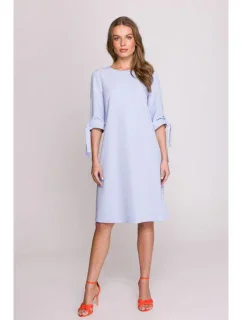 S393 Šaty áčkového strihu so zaväzovacími rukávmi - svetlomodré