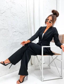 Čierna dámska súprava - voľné sako a široké nohavice (8167)