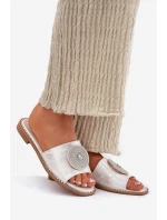 Klapki Damskie Na Płaskim Obcasie Z Ozdobą S.Barski KV51-013 Srebrne