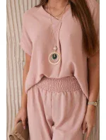 Súprava s náhrdelníkom blúzka + nohavice tmavá púdrovo ružová Súprava s náhrdelníkom blúzka + nohavice tmavá púdrovo ružová