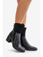 Ocieplane Botki Damskie Na Obcasie Słupku Czarne Relabina