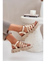 Skórzane Sandały Damskie Zazoo 3695 Złote