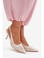 Krajkové Sandály na Podpatku Světle Béžové Carielle