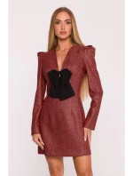 M869 Tvídové šaty s výstrihom do V - bordové