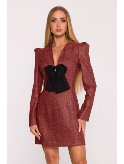 M869 Tvídové šaty s výstrihom do V - bordové