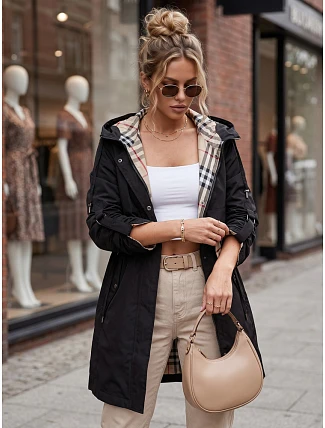 Dámska prechodná bunda typu parka s kapucňou, čierna, FashionStreet TY5833