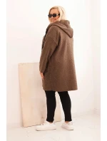 Dámske Plus veľkosť Faux Shearling kabát s kapucňou a vreckami Brown Dámske Plus veľkosť Faux Shearling kabát s kapucňou a vreckami Brown