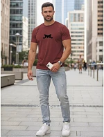Pánske bavlnené tričko s motívom mačky bordové FashionStreet NX5102R