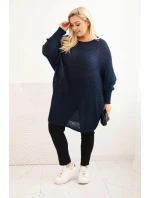 Dámsky sveter s mohérovým pončom Plus Size Blue