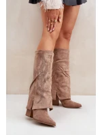 Zdobione Kozaki Z Wywiniętą Cholewką Na Słupku Ciemnobeżowe Ivilta