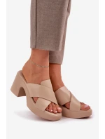 Lekkie Klapki Na Słupku Z Eko Skóry Jasnobeżowe Kacaria