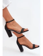 Błyszczące Sandały Damskie Na Słupku Czarne Kavina