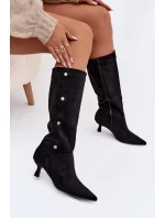 Dámské Kozačky Na Podpatku S Ozdobnými Detaily Černé Hovelle