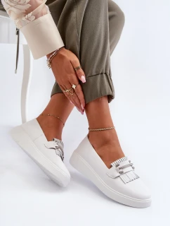 Lekkie Mokasyny Damskie Skórzane Na Platformie Białe S.Barski LR590