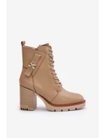 Ocieplane Botki Na Słupku Ze Złotym Detalem Beżowe Ivarisse