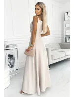 299-6 CHIARA elegantné maxi dlhé šaty bez ramienok - BEACH