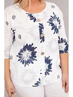 Dámske bavlnené Plus veľkosť krátky rukáv blúzka s gombíkmi biela