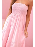 Dámske viskózové šaty s elastickým vrchným dielom candy pink