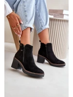 Ocieplane Botki Damskie Na Słupku Z Eko Zamszu Czarne Velarilla