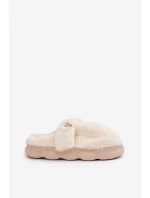 Futrzane Kapcie Z Małą Broszką Jasnobeżowe Primaria