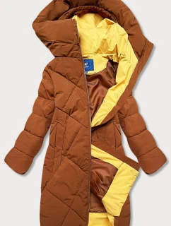 Dlhšia dámska zimná bunda s vysokým golierom karamelová (j9-067)