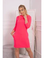 Šaty s kapucňou a vreckami ružová neónová