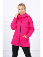 Zateplená mikina s predĺženým chrbtom a vreckami fuchsiová Zateplená mikina s predĺženým chrbtom a vreckami fuchsiová