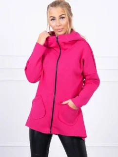 Zateplená mikina s predĺženým chrbtom a vreckami fuchsiová