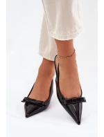 Lakierowane Sandały Na Szpilce Z Kokardką Czarne Naylna