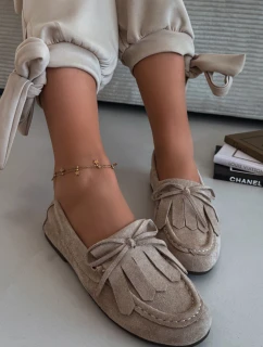 Dámské mokasíny s šněrováním a třásněmi Béžové Glorina