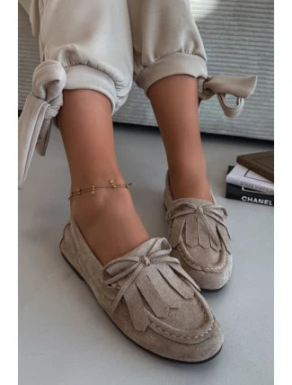 Dámské mokasíny s šněrováním a třásněmi Béžové Glorina